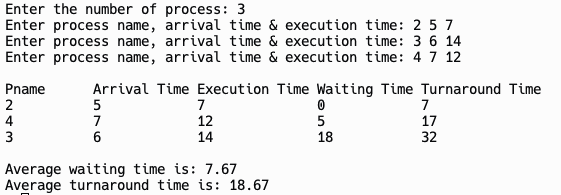 SJF Scheduling Program in C Output- Teachingbee